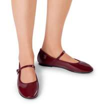 Women's Ballet Mary Jane Flats Buckle Strap Round Toe Leather Slip-On Comfortable Versatile Shoes - 酒紅色 - 查看 7