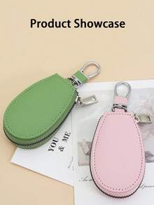 CyberDyer Duża pojemność, brelok do kluczy, skórzany futerał na klucze z zamkiem błyskawicznym, skórzany organizer na klucze i monety, dla mężczyzn i kobiet