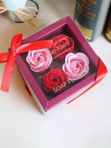 1 pieza Jabón de baño con forma de pétalo de rosa con aroma a rosa, jabón de baño con aceite esencial de rosa suave, caja de regalo para el Día de San Valentín, regalos de boda, regalos para despedida de soltera, flores secas