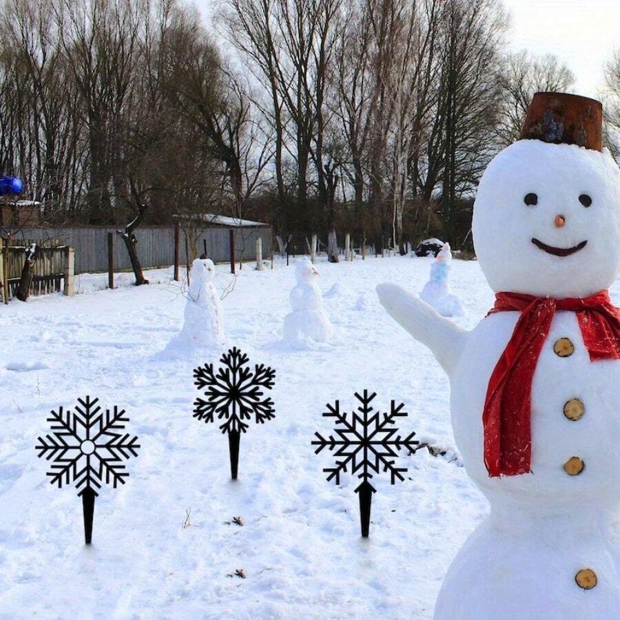 Estaca de jardín con copo de nieve de metal, decoración de patio delantero de invierno, regalo para amantes de los copos de nieve, idea de decoración de jardín con copos de nieve, regalo de decoración de invierno para exteriores de metal, toque perfecto de decoración navideña para cualquier habitación, adorno para puerta navideña, regalo de Navidad, muñeco de nieve para puerta