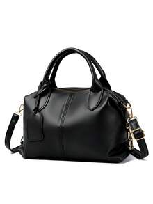 A Stylish Women's Bag Suitable For Mother Gift Bags Simple Casual Ladies Single Shoulder Crossbody Bag Middle-Aged Mother Bag Soft Leather Large Capacity Ladies Handbag White-Collar Women Commute Bag Hand Bag Office - Black - View 6