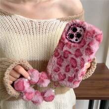 Leopard Plush Phone Case With Wrist Strap, Suitable For  14 Pro Max,  14 Pro,  14,  15 Pro Max,  15 Pro,  15,  16 Pro Max,  16 Pro,  16,  13 Pro Max,  13 Pro, Minimalist Design For Women