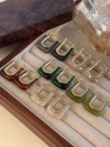 6-1 对优雅复古 U 形环状耳环，金色饰面和树脂镶嵌 - 时尚女性日常配饰，完美礼物 - 彩色 - 查看 5