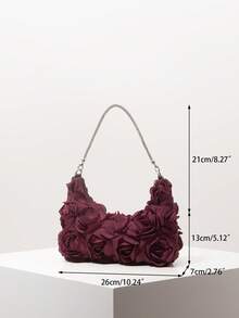 优雅玫瑰花朵图案单肩包、花卉包、新娘派对包、舞会包、舞会配饰、高档风格手提包、婚礼用品、优雅女士包（图案随机） - 酒紅色 - 查看 7