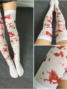 Halloween Cosplay Horror Atmosphere Decor Thigh High Socks, Makeup Party Costume Accessories Nurse Bloody Stockings, Zombie Bleeding Socks