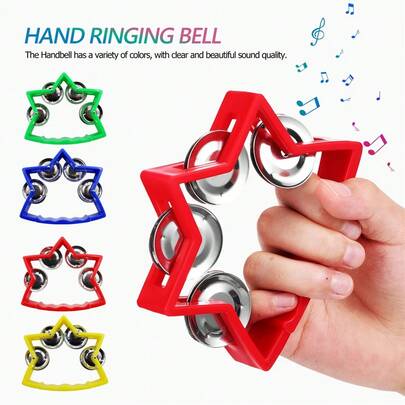 1pc Plastic Hand Drum Percussion Instrument With Bells, Adult Size, 4 Color Options
