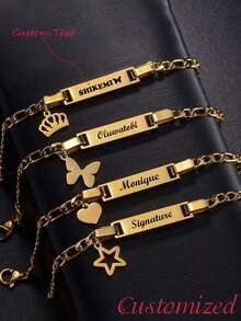 1 件个性化女孩和男孩名字手链，定制不锈钢条形 ID 手链，为女孩和男孩定制的精致礼物，迎婴派对，亲子活动，家庭爱幼儿时尚多功能，装饰性，字母，时尚，现代，多彩，可爱，迷人，休闲，定制，个性化，独特，定制，送给她的理想礼物