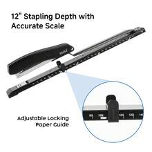 Eagle Long Reach Stapler With 5000 26/6 Staples, Full Strip, 20 Sheet Capacity, With Built-In Ruler And Adjustable Locking Paper Guide, Black