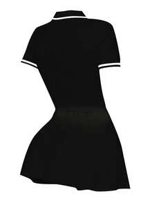 女士简约时尚两件套运动套装 - 黑色 - 查看 2