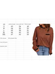 Women's Autumn Casual Tops Long Sleeve Round Neck Loose Fit Striped T-Shirt With Pocket - Lake Blue - View 8