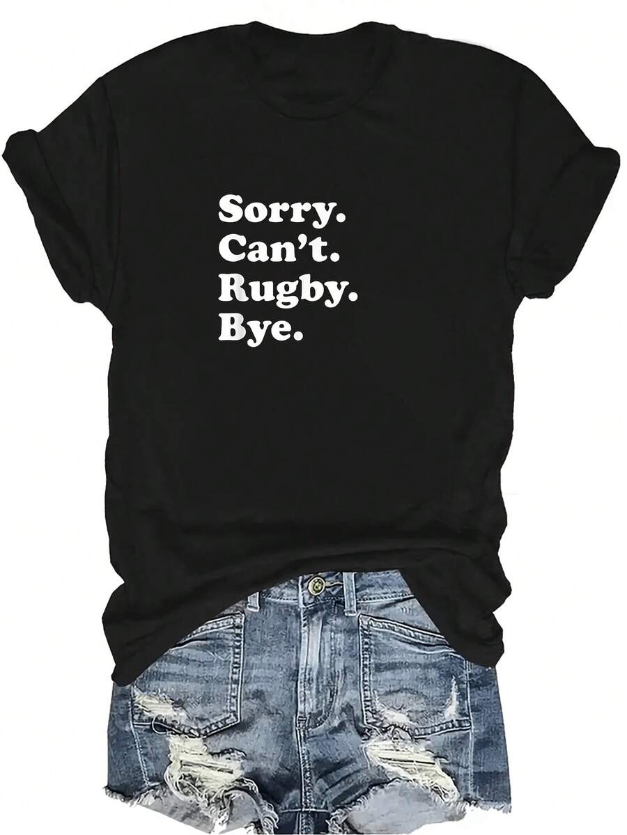 Camiseta de rugby divertida para mujer, unisex, de verano, casual, transpirable, con personalidad, de cuello redondo, de manga corta, ropa de calle, versátil, adecuada para adolescentes y adultos - Negro - Ver 1