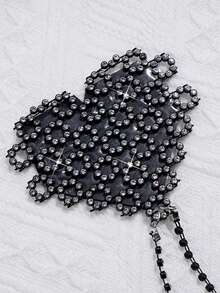 1 miếng dán ngực đính đá lấp lánh dành cho nữ, kiểu vòng cổ choker gợi cảm, dây đeo thân bằng silicon tự dính, có thể tái sử dụng, dùng cho các buổi tiệc rave. - Nhiều màu - Xem 4