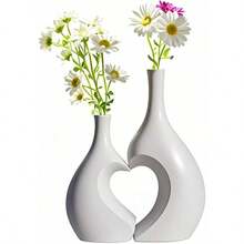 Heart - Shaped Black White Ceramic Vase Set Of 2 U2013 Matte, Watertight Decorative Vases Or Dried Flowers, Home, Table Centerpiece, Wedding, Dining Room, Office