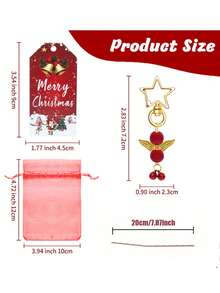 60pcs Christmas Angel Keychain Set, Includes 5pcs Keychains, 5pcs Christmas Tags, 5pcs Red Organza Bags And 5pcs Jute Ropes, Suitable For Christmas Party Favors, Christmas Tree Decorations, Bag Charms, DIY Crafts, Party Supplies, Holiday Party Gifts - Multicolor - View 3