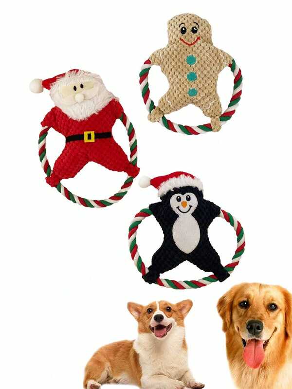 1 pieza Muñeco de peluche navideño para mascotas, muñeco de juguete interactivo para perros para morder, muñeco de peluche duradero para la limpieza de dientes y divertido, adecuado para entrenamiento de perros en interiores y exteriores