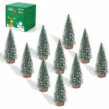 Mini Artificial Christmas Tree, Pack Of 4, Mini Christmas Tree Artificial With Snow Effect, Small Mini Christmas Tree, 10/15/20/25 Cm (Green) - Green - View 9