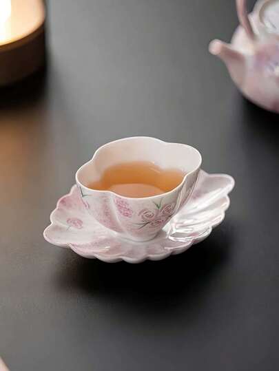 Conjunto de 1 peça de xícara de chá e pires premium pintados à mão com padrão de rosas, elegante xícara de chá feminina com porta-copos, adequado para casa, restaurante, casa de chá, presente para amigos