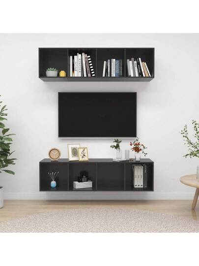 VidaXL TV Wand Units stuks Finished Wood High Gloss Grijs