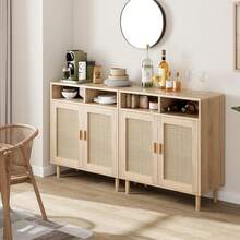 Aparador moderno de ratán de 91 cm con dos puertas, estante, mueble de TV estilo bohemio y barra de café para comedor, cocina y entrada.