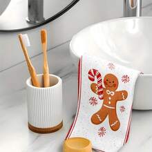 1 set/2 piezas/100 piezas Toallas de cocina y paños de cocina con estampado de pan de jengibre, adecuados para decoración de interiores en restaurantes, cocinas, baños, decoración de fiestas, regalos festivos y pueden ser entregados como regalos de Navidad