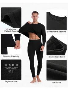 A 2-Piece Men's Winter Fleece Warm Tight Round-Neck Long-Sleeved Top And Thick Fleece Lining Warm Pants Set