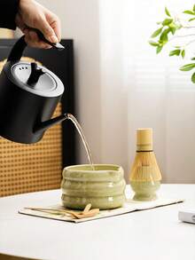 4pcs Japanese Matcha Bowl Set, Matte Green & Light Green Ceramic Salad Bowl & Tea Whisk, Back To School/Holiday Gift Set