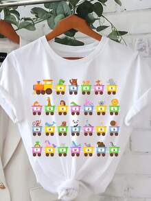 26 Letras Tren - Camiseta de Manga Corta Estilo Regular - Negro - Ver 6