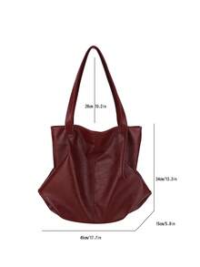 大容量手提包，复古风格仿皮手提包，带前袋，适合工作和旅行 - 酒紅色 - 查看 3