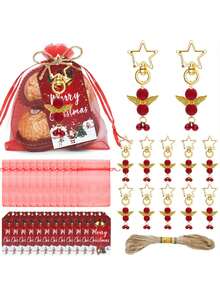 60pcs Christmas Angel Keychain Set, Includes 5pcs Keychains, 5pcs Christmas Tags, 5pcs Red Organza Bags And 5pcs Jute Ropes, Suitable For Christmas Party Favors, Christmas Tree Decorations, Bag Charms, DIY Crafts, Party Supplies, Holiday Party Gifts - Multicolor - View 1