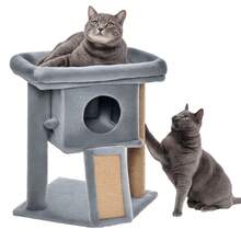 PawHut Cat Tree Tower Indoor With Cats Scratching Post Cat House, Grey - Grey - View 2