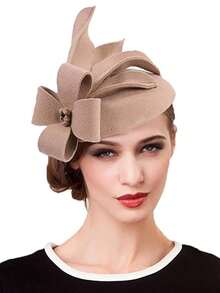 HIMESPORT Elegant Wool Felt Fascinator Hat For Women - Flower Bead Decor, Formal Church Tea Party, Cocktail Dress Wedding Bride Hats Black White Camel Gray Burgundy