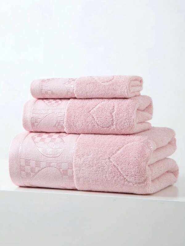 1 pieza Toalla ligera y delgada, rosa con patrón de corazón jacquard, rectangular de 70*140cm para adultos para envolver después de nadar o bañarse, o toalla de mano de 34*74cm, pañuelo de 34*34cm, de secado rápido, absorbente y suave para baño, cocina, viaje, regalo de vacaciones, gimnasio, playa, hotel, salón, uso en exteriores. Toallas de baño para salón de belleza, hotel, deportes, artículos esenciales para el hogar.