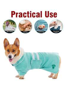1pc Quick Drying Dog Bathrobe, Dog Embroidered Towel Bathrobe Robe, Super Absorbent Pet Bathrobe With Adjustable Belly Band, Soft Fabric With Embroidery Craft - Multicolor - View 6