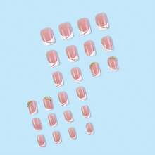 Square Press On Nails Short Fake Nails White French Tip False Nails Pink Acrylic Nails Press Ons With Rhinestone Glossy Glue On Nails Full Cover Stick On Nails For Women Manicure Kit 24Pcs - Pink White - 查看 3