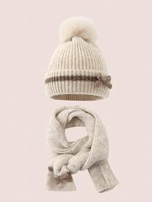 2pcs/Set Bow Decor Kids Hat & Scarf Set, Cute Winter Knit Beanie & Neck Warmer For Baby Boys & Girls - Multicolor - View 13