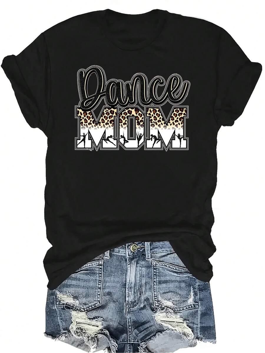 Camiseta de "Mamá de Baile" Unisex, de verano, casual, transpirable, con personalidad, cuello redondo, manga corta, ropa de calle, versátil, adecuada para adolescentes y adultos - Negro - Ver 1