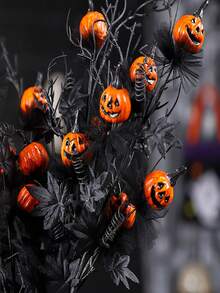 1pc Halloween Decorations, 18.5Inch Artificial Pumpkin Maple Leaf Floral Stems Halloween Branches Decoration, For Home Indoor Party Vase Arrangement Decor - Multicolor - View 7