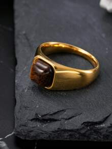 18K镀金虎眼石迷你戒指，简约经典风格，适合日常佩戴，也是馈赠亲朋好友的理想礼物。 - 金黃色 - 查看 4