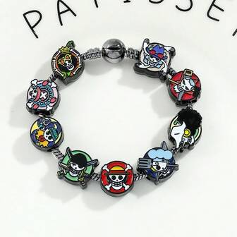 1 件时尚热血卡通动漫海贼王手链个性化骷髅海盗王蒙奇·D·路飞、罗罗诺亚·索隆 DIY 串珠手链适合日常佩戴或作为礼物