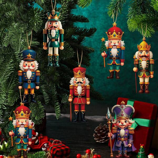 12/24/36/48 Piezas Copos de nieve navideños, Colgante de papel del Soldado Cascanueces, Diferentes diseños de Cascanueces y Copos de nieve, para regalos de Navidad, decoraciones de fiesta de Navidad, adornos del árbol de Navidad, colgantes decorativos con tema navideño, decoraciones navideñas para interiores y exteriores