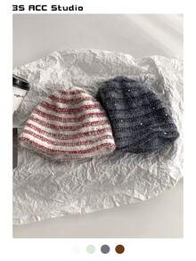 Color-Blocked Cute Pacifier Knitted Beanie Hat, Women's Autumn/Winter Warm, Simple & Versatile, Compact, Elastic Ear Protection Knitted Knit Cap Winter Gear Men's Winter Clothing