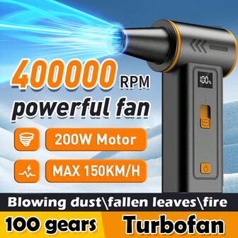 1pc Portable Turbine Violent Fan | Handheld Super Powerful, USB Rechargeable, 200W Strong Winds, Outdoor & Car Interior Use, Snow Blower, BBQ Charcoal Starter, Keyboard & Chassis Cooling Down In Summer