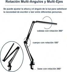 VIDA4U Lámpara de Escritorio, Lámpara Led con Brazo Oscilante de 360 ° , 3 Modos de Luz con 10 Niveles de Brillo Infinito - BLANCO - Ver 10