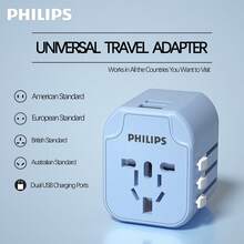 PHILIPS SPS1001A/93 全球旅行适配器，GaN 快速充电，双 USB-C/A 端口，一体式紧凑设计，可在 200 多个国家和地区使用 - 查看 1