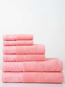 1pc Pink Cotton Jacquard Heart Pattern Rectangular Bath Towel 70*140cm ...