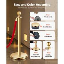 Stanchion Post, 4 Pcs Crowd Control Barrier Set With 2 Ropes, 5 Ft Stainless Steel Gold Stanchion Post Queue With Sand Injection Hollow Base For Theater, Party, Wedding, Exhibition - Multicolor - View 4