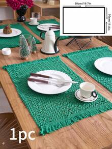 1/4/6pcs Green Woven Hollow Placemats, Farmhouse Style, Suitable For Daily Gatherings, Christmas Parties, Dinners, Kitchen & Dining Table Decor, All Seasons - Green - View 14