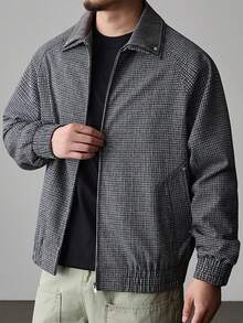 Plus Size Men's Casual Turndown Collar Long Sleeve Jacket, Fashion Outerwear For Autumn/Winter - Black - View 2