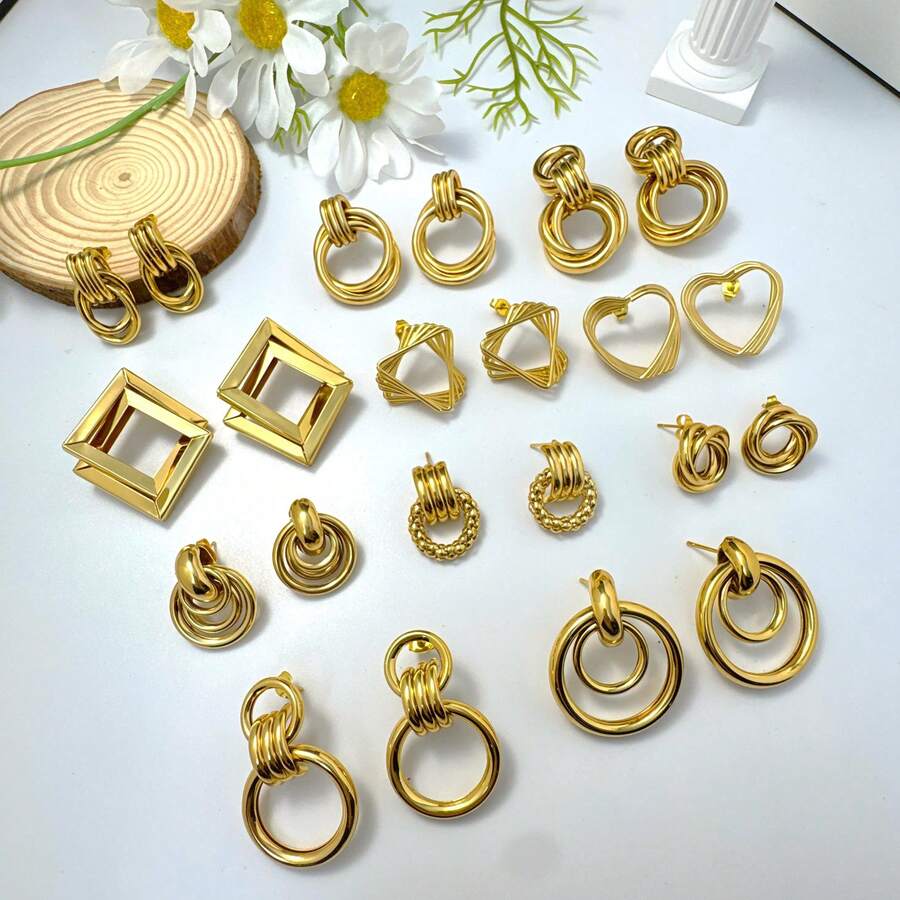 2/3/6/9 Boucles d'oreilles élégantes en acier inoxydable avec plusieurs ensembles de designs. Petites mais raffinées pour les femmes, parfaites pour un port quotidien et en cadeau.