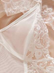 Valentine's Day&Wedding Season,Women's White Sexy Lingerie, Sheer,Adjustable, Mesh,Hollow-Out,Lace,Crotchless Bodysuits,Teddy Jumpsuit,For Women Bridallingerie. - White - View 7